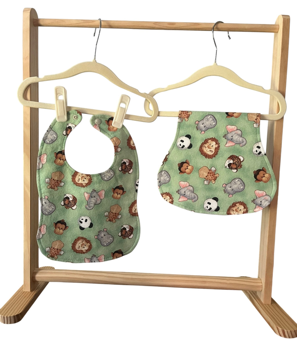 Reversible Baby Bib and Burp Cloth Set- Animals