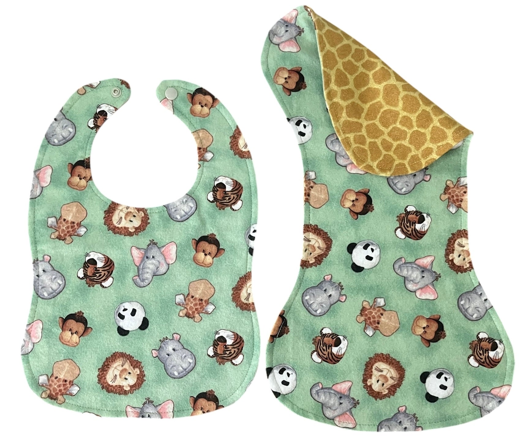 Reversible Baby Bib and Burp Cloth Set- Animals