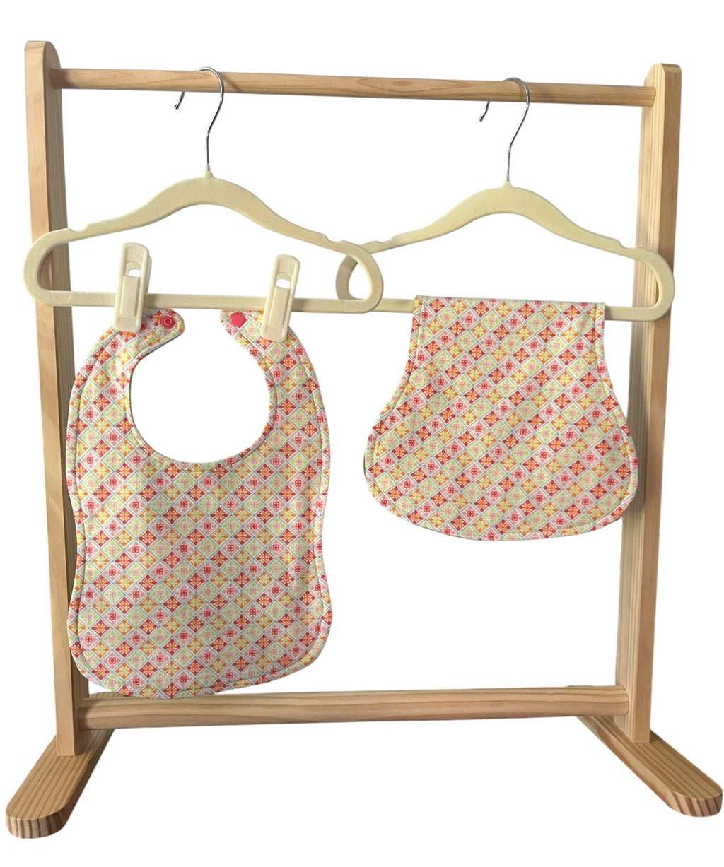 Reversible Baby Bib and Burp Cloth Set- Green Elephant ABC