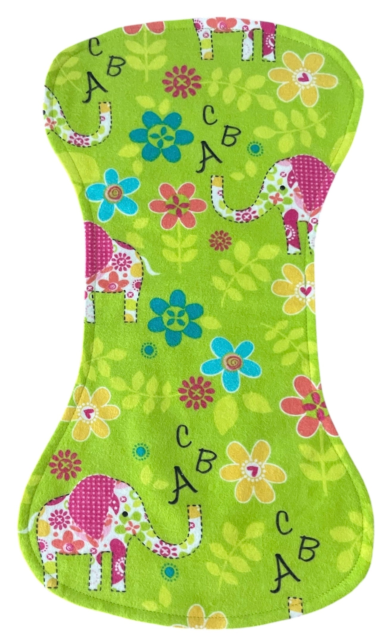 Reversible Baby Bib and Burp Cloth Set- Green Elephant ABC