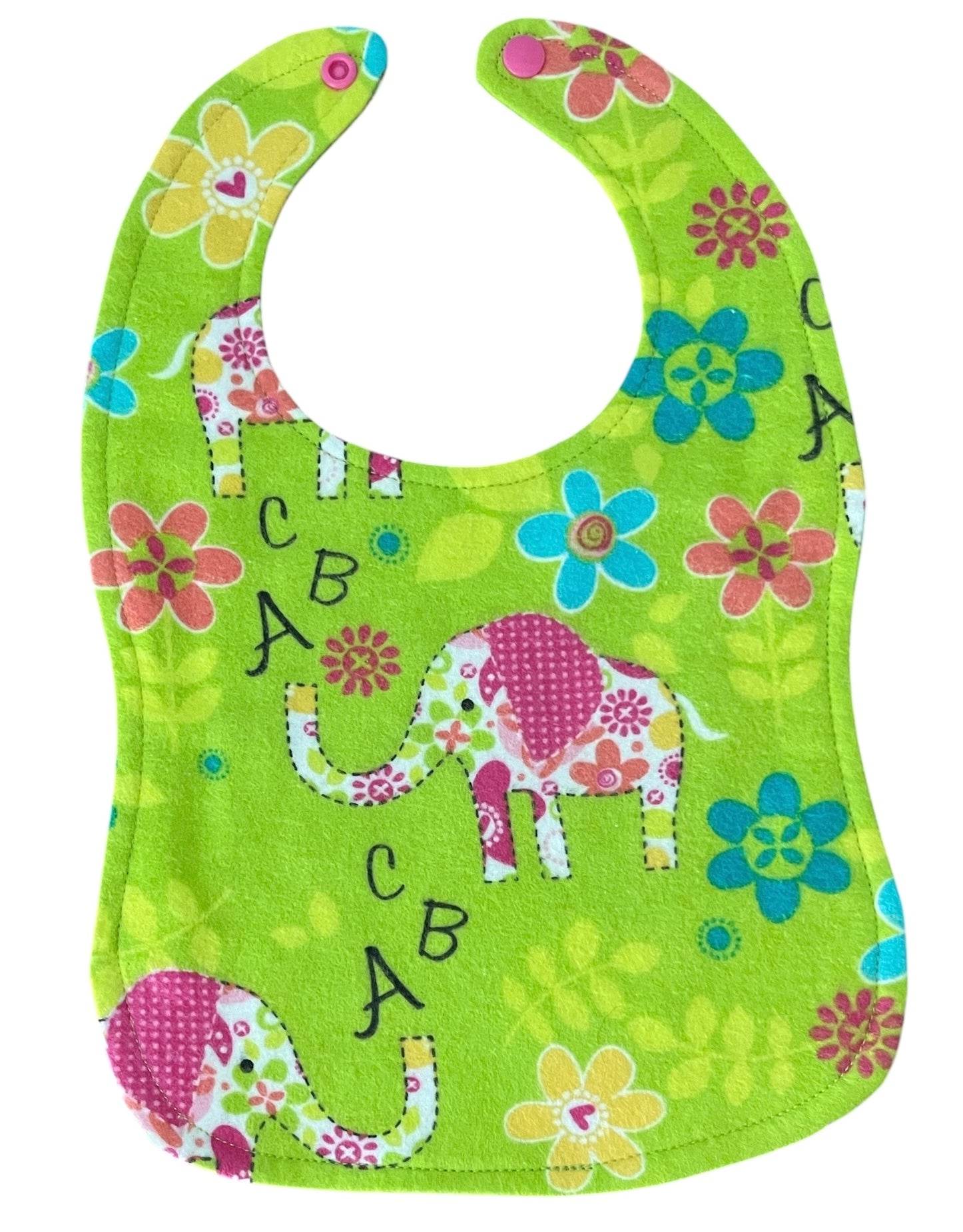 Reversible Baby Bib and Burp Cloth Set- Green Elephant ABC