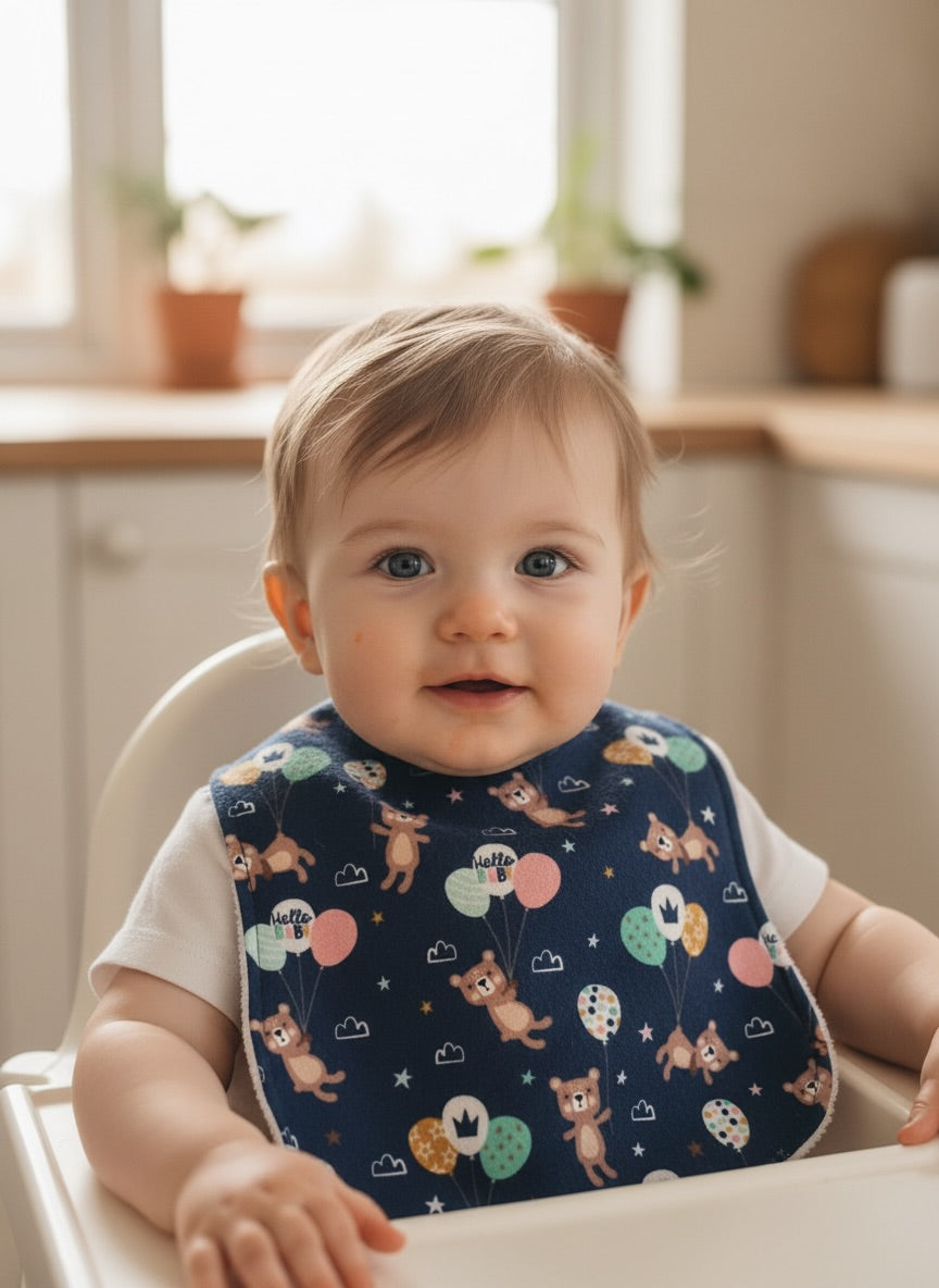 Reversible Baby Bib and Burp Cloth Set- Teddy Bear