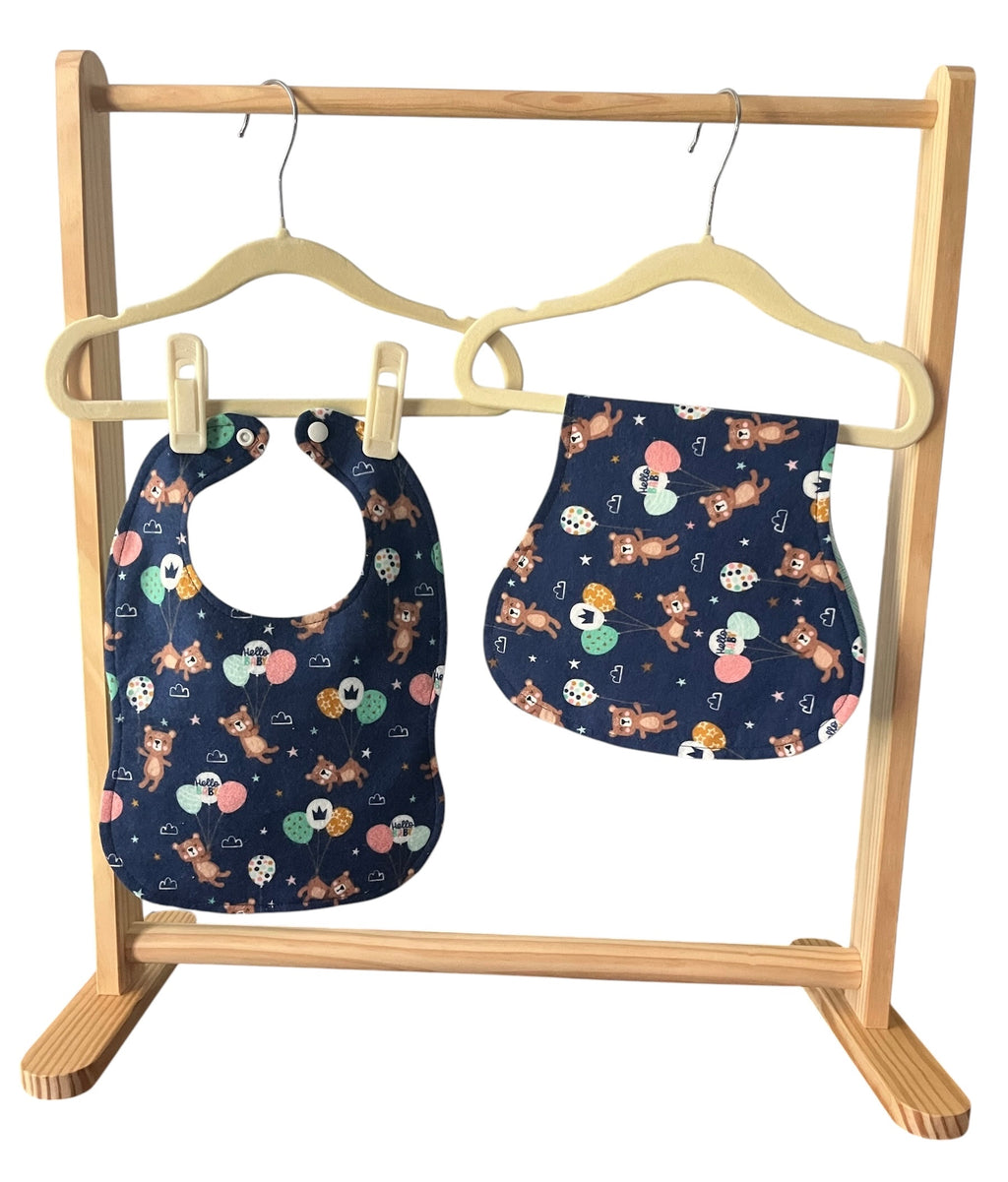 Reversible Baby Bib and Burp Cloth Set- Teddy Bear