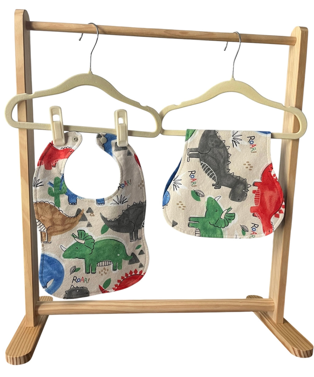Reversible Baby Bib and Burp Cloth Set- Dinosaurs