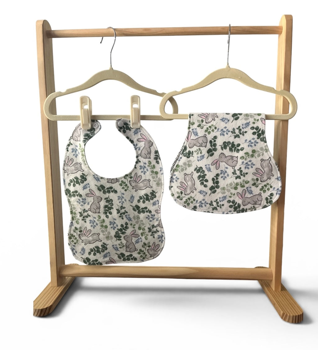 Reversible Baby Bib and Burp Cloth Set-Bunnies