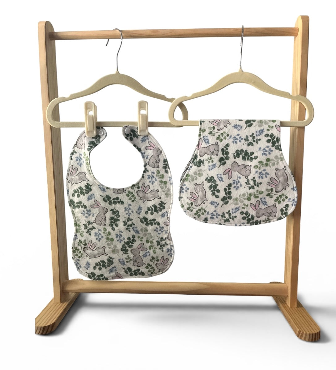 Reversible Baby Bib and Burp Cloth Set-Bunnies