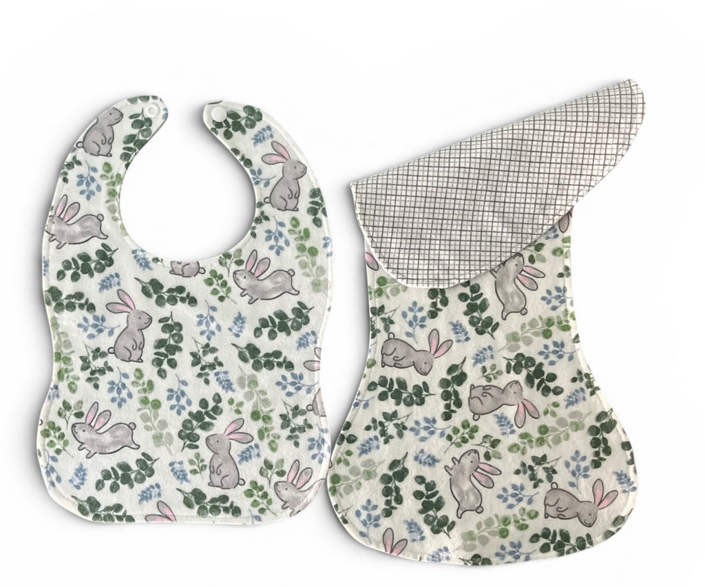 Reversible Baby Bib and Burp Cloth Set-Bunnies