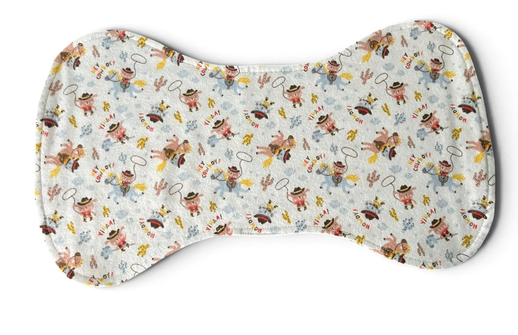 Reversible Baby Bib and Burp Cloth Set- Cowboy Animals