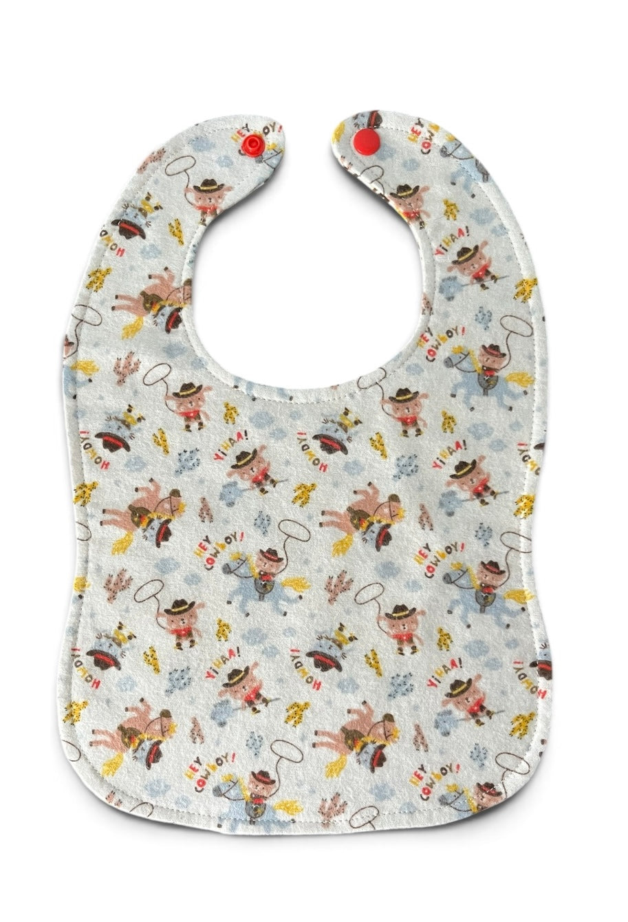 Reversible Baby Bib and Burp Cloth Set- Cowboy Animals