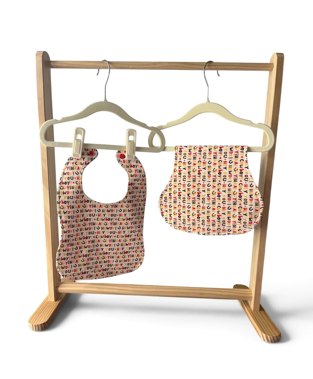 Reversible Baby Bib and Burp Cloth Set- Cowboy Animals