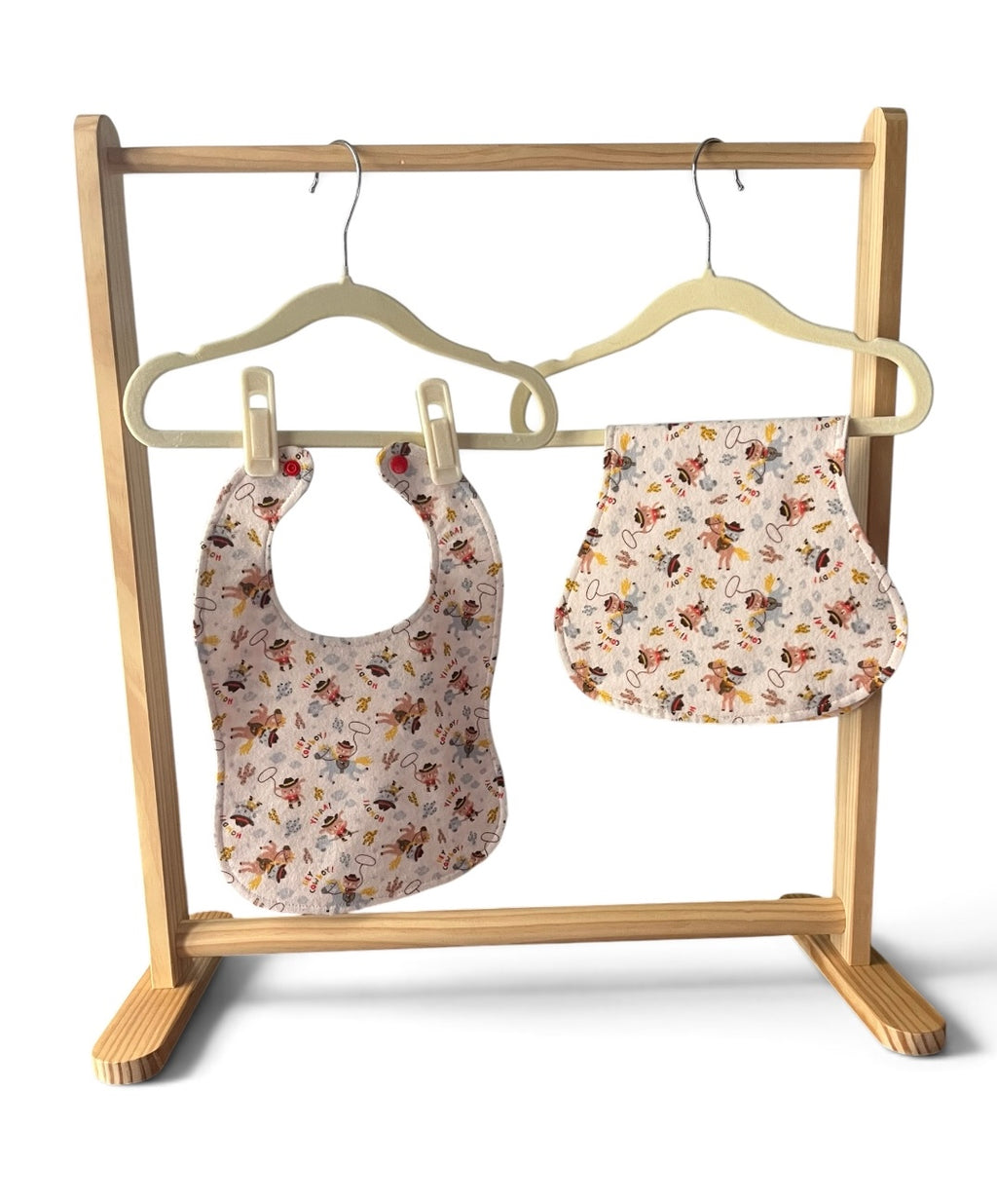 Reversible Baby Bib and Burp Cloth Set- Cowboy Animals
