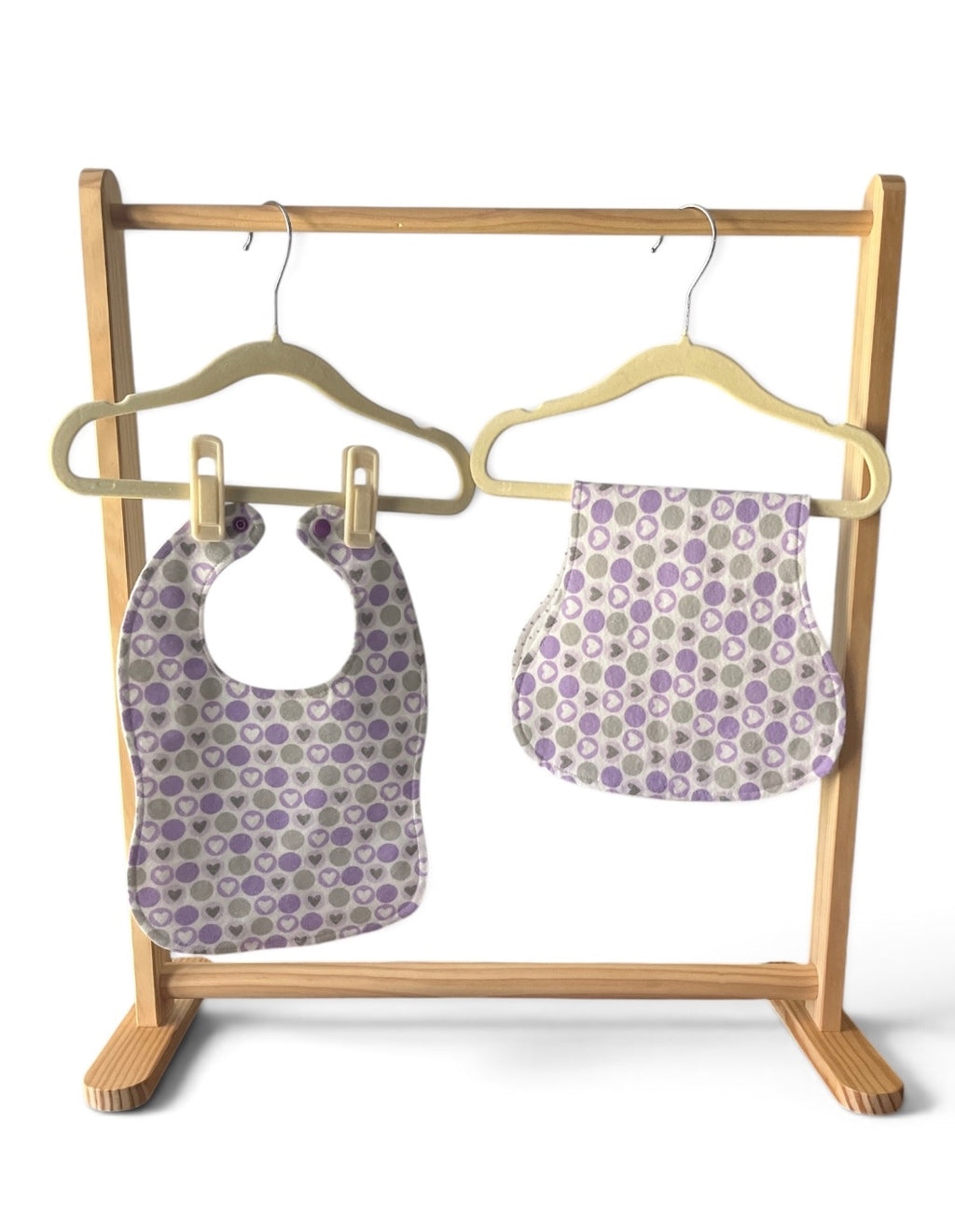 Reversible Baby Bib and Burp Cloth Set- Hearts