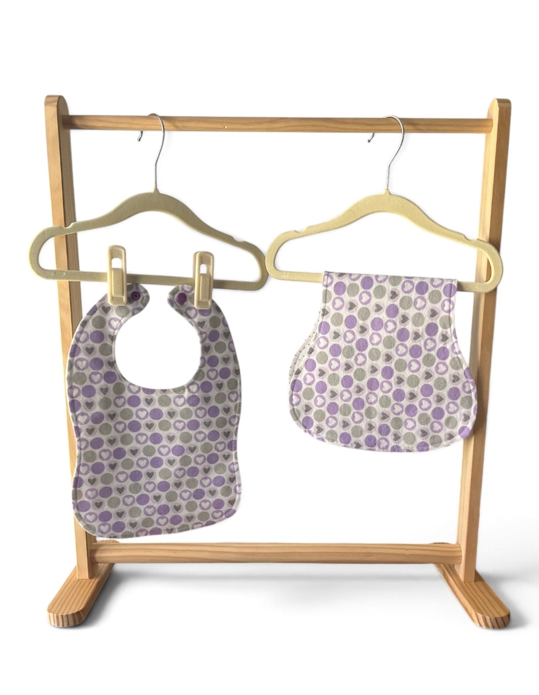 Reversible Baby Bib and Burp Cloth Set- Hearts