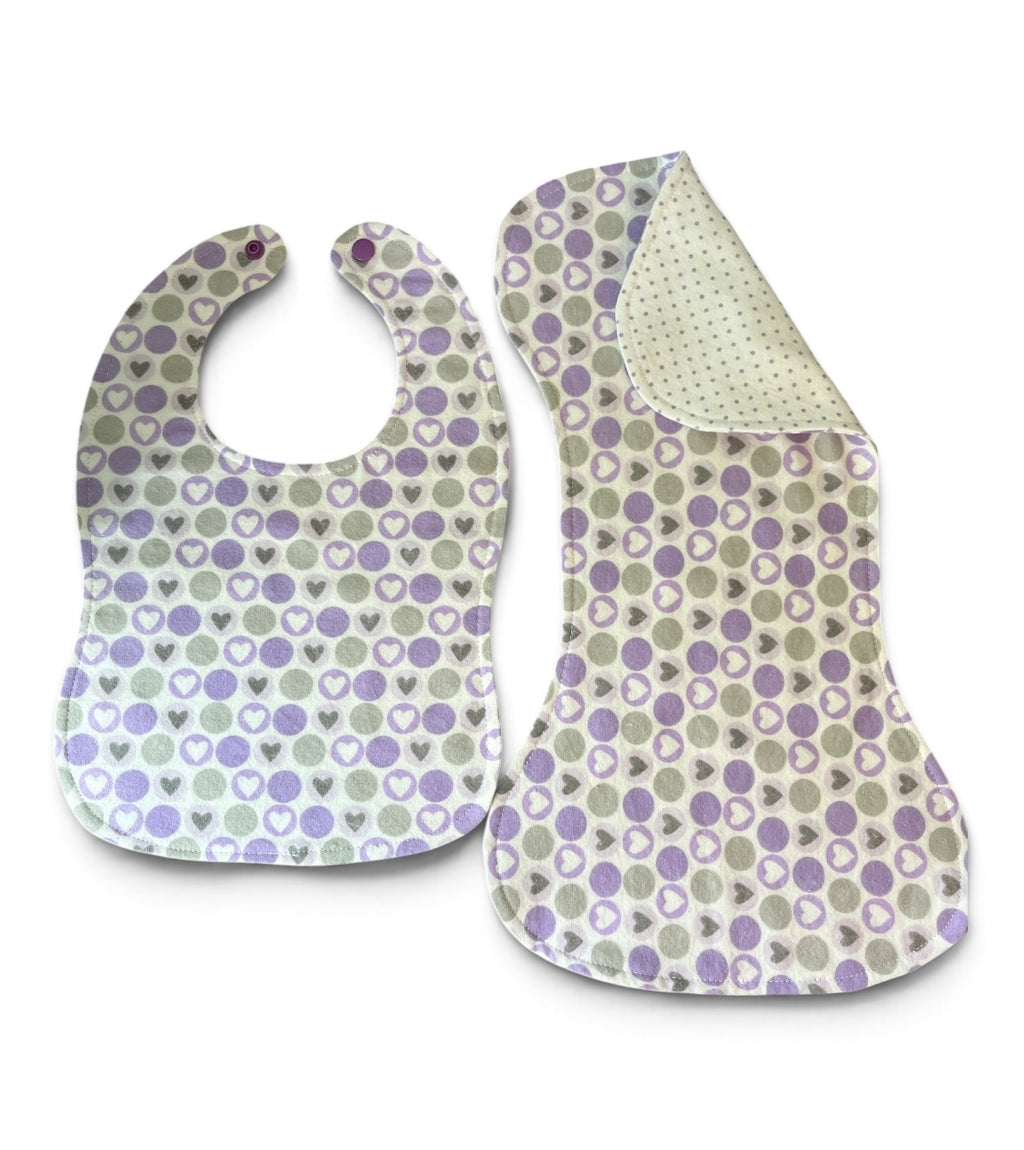 Reversible Baby Bib and Burp Cloth Set- Hearts
