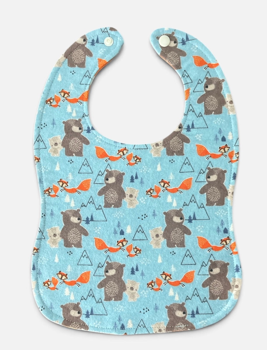 Reversible Baby Bib- Bears and Foxes