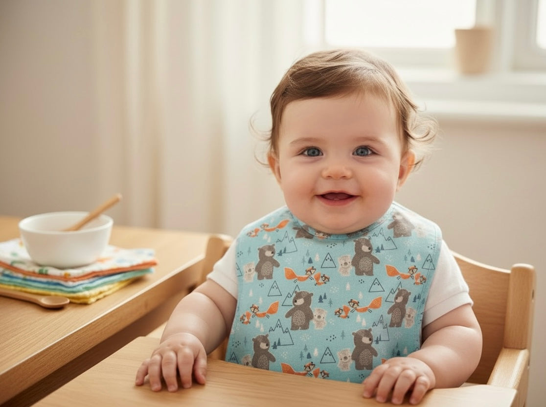 Reversible Baby Bib- Bears and Foxes