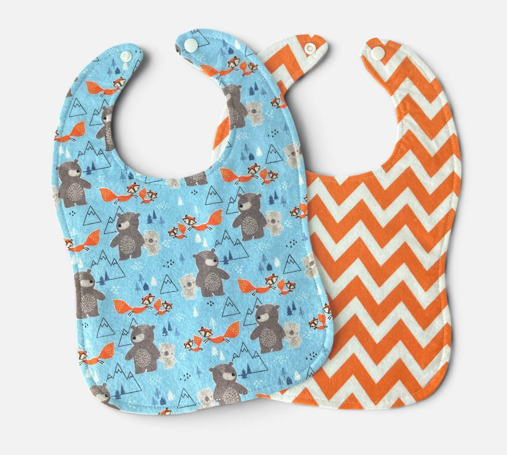 Reversible Baby Bib- Bears and Foxes
