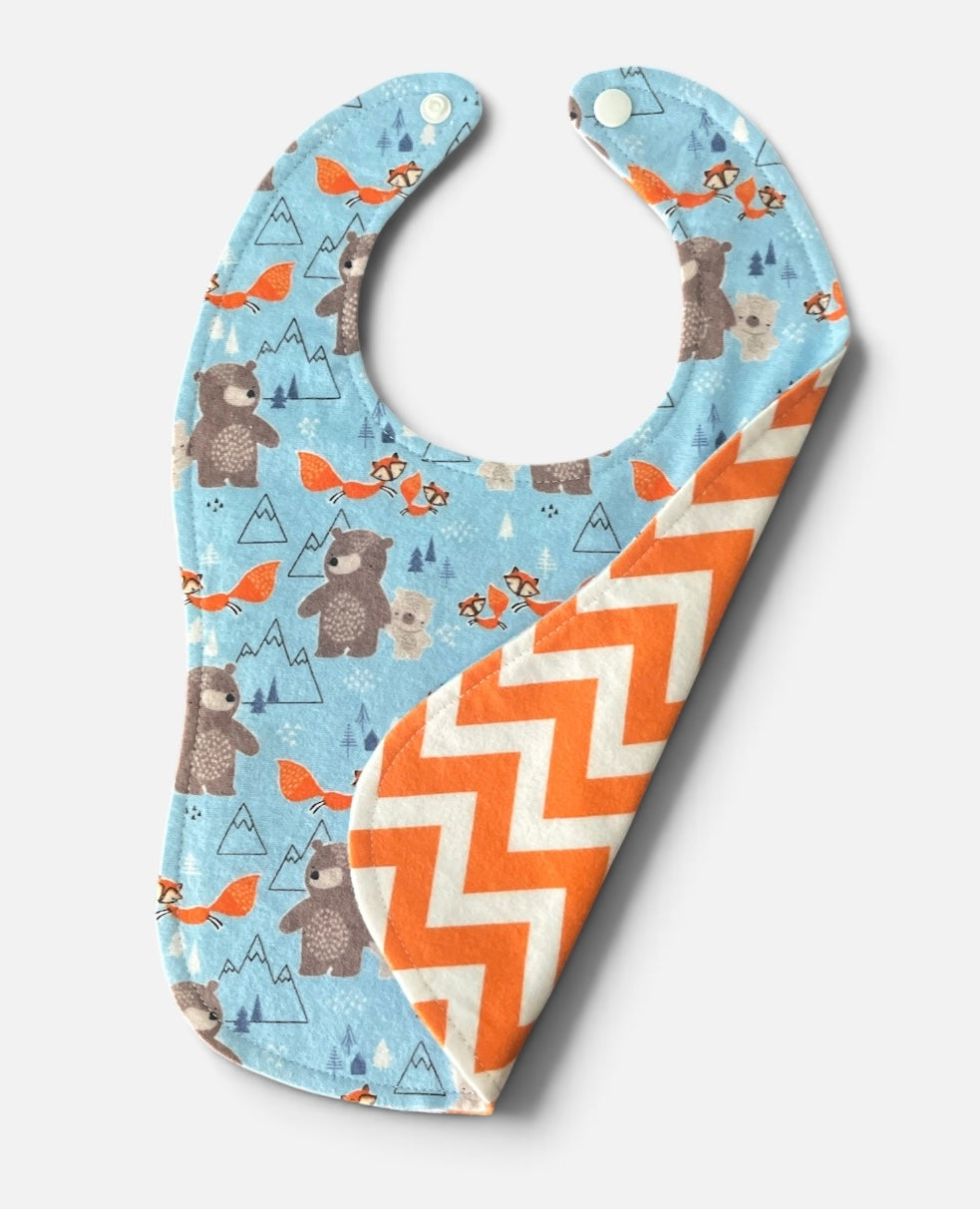 Reversible Baby Bib- Bears and Foxes