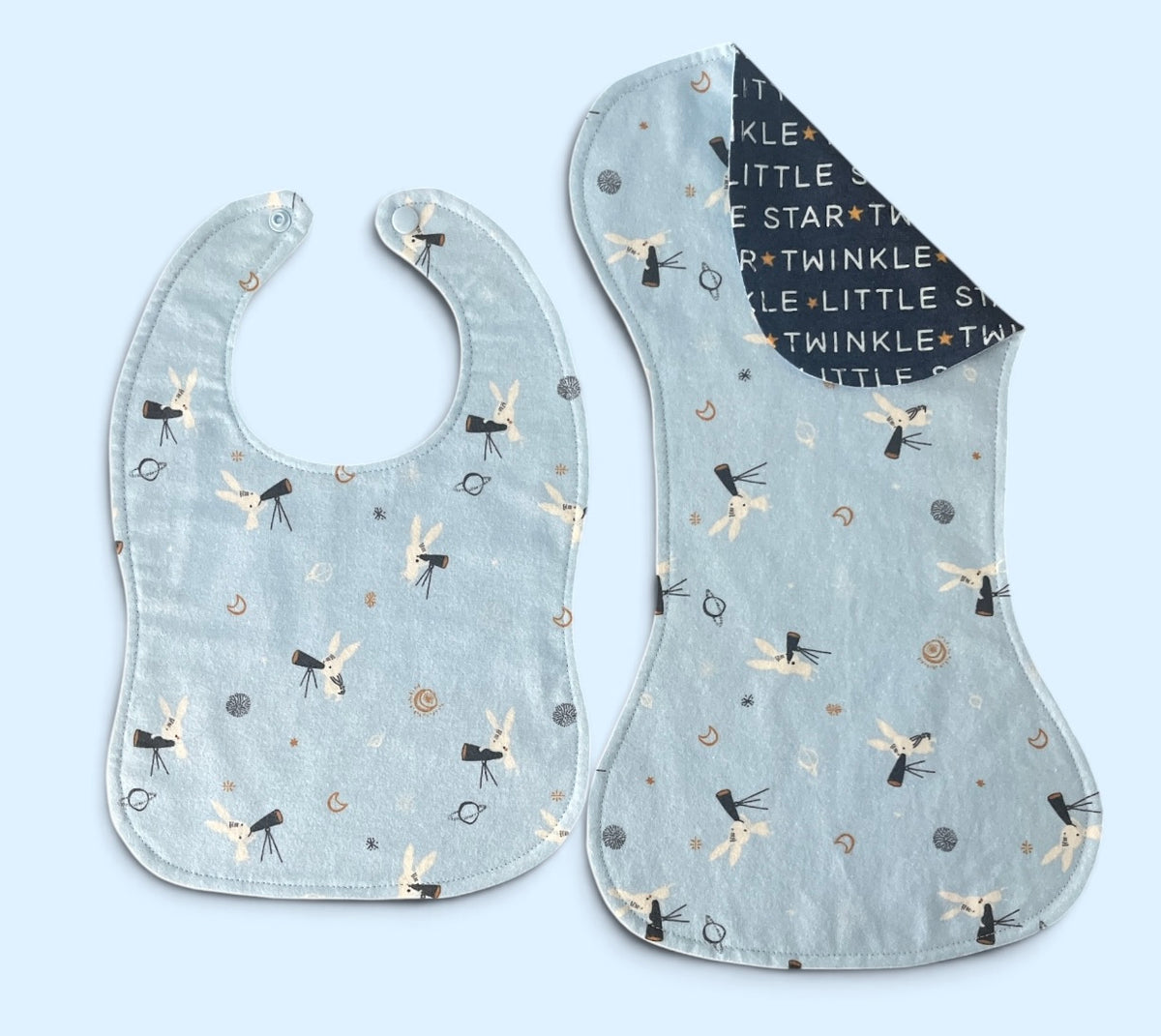 Reversible Baby Bib and Burp Cloth Set- Stargazing Bunny