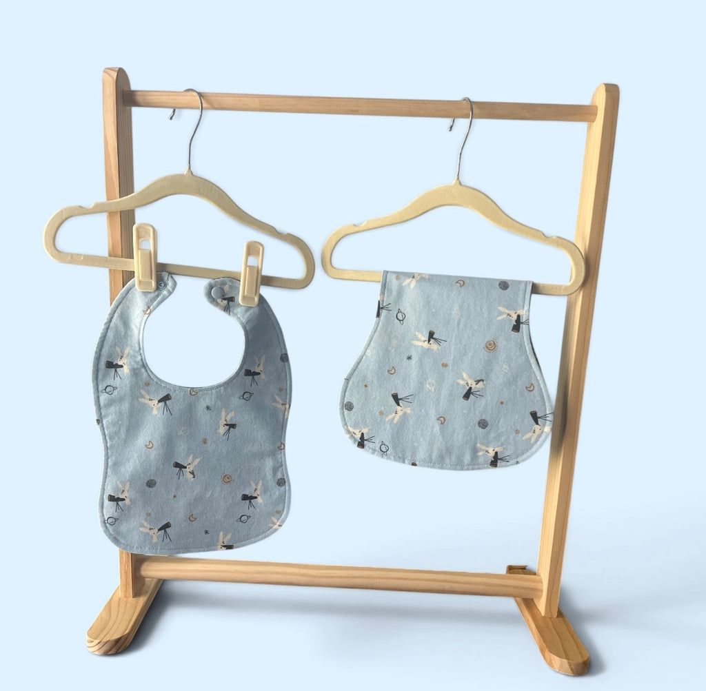 Reversible Baby Bib and Burp Cloth Set- Stargazing Bunny