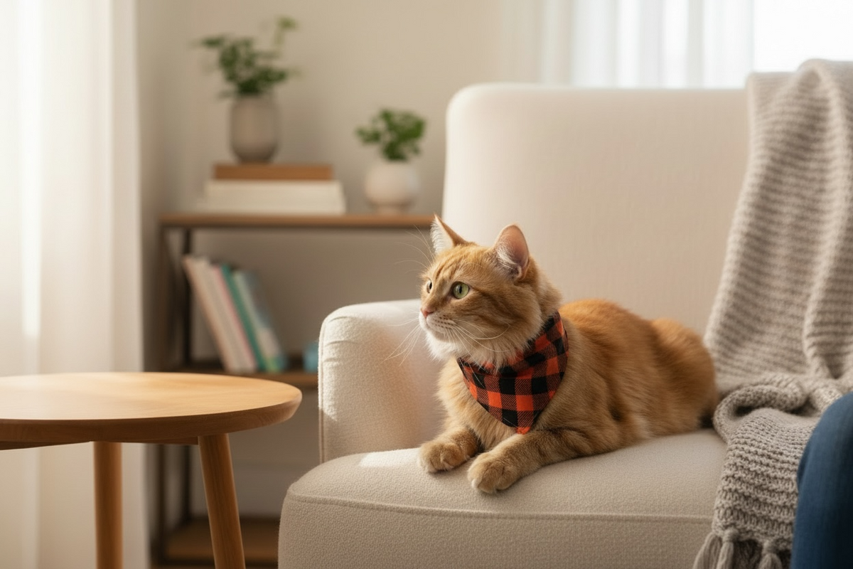 Slide Over The Collar Dog and Cat Bandana, SMALL- Orange Plaid