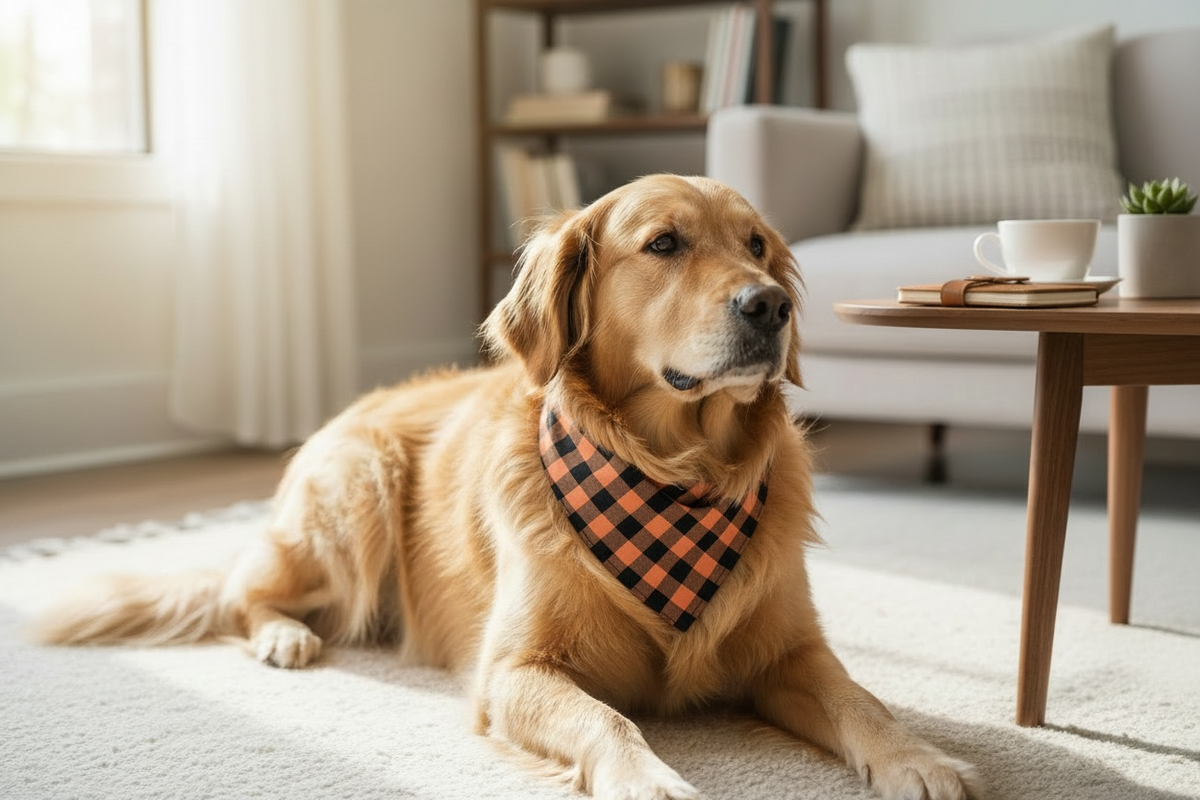 Slide Over The Collar Dog and Cat Bandana, SMALL- Orange Plaid