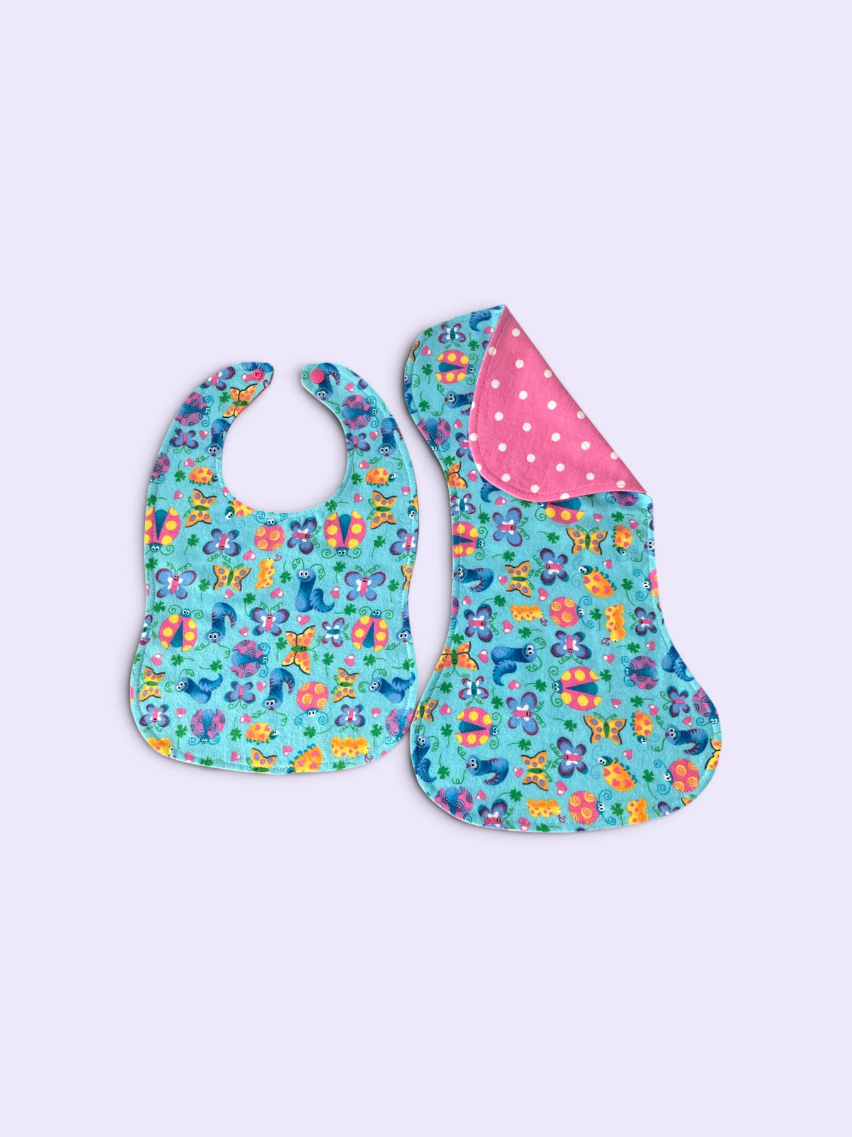 Reversible Baby Bib and Burp Cloth Set- Blue Insects
