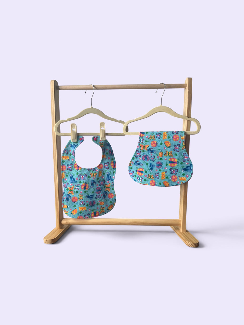 Reversible Baby Bib and Burp Cloth Set- Blue Insects