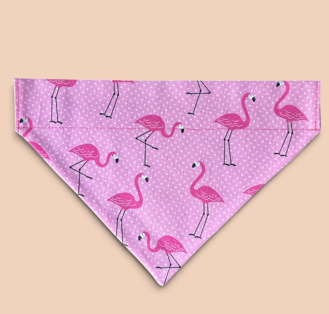 Slide Over The Collar Dog and Cat Bandana, SMALL- Flamingos