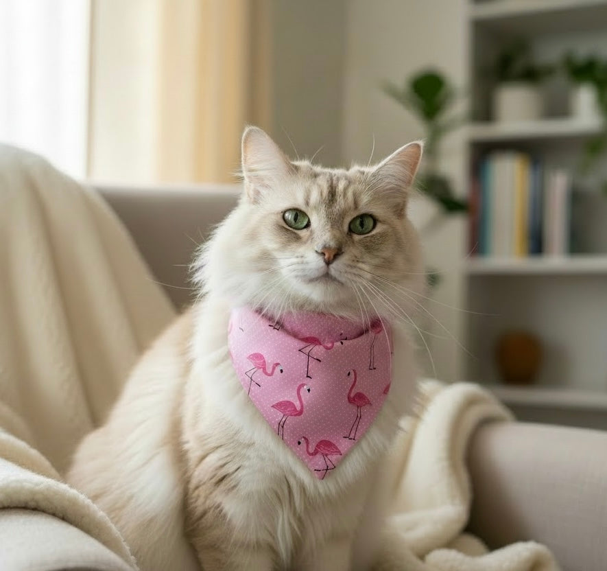 Slide Over The Collar Dog and Cat Bandana, SMALL- Flamingos