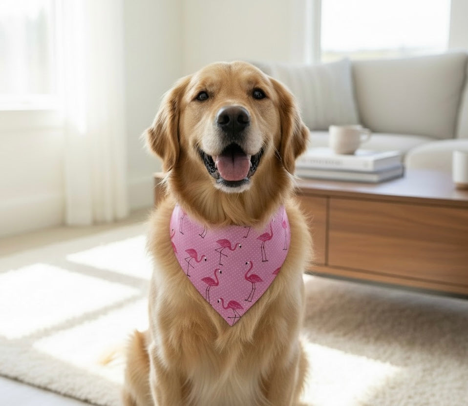 Slide Over The Collar Dog and Cat Bandana, SMALL- Flamingos
