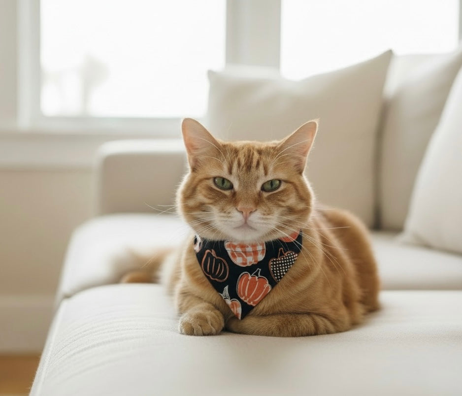 Slide Over The Collar Dog and Cat Bandana, SMALL- Pumpkins