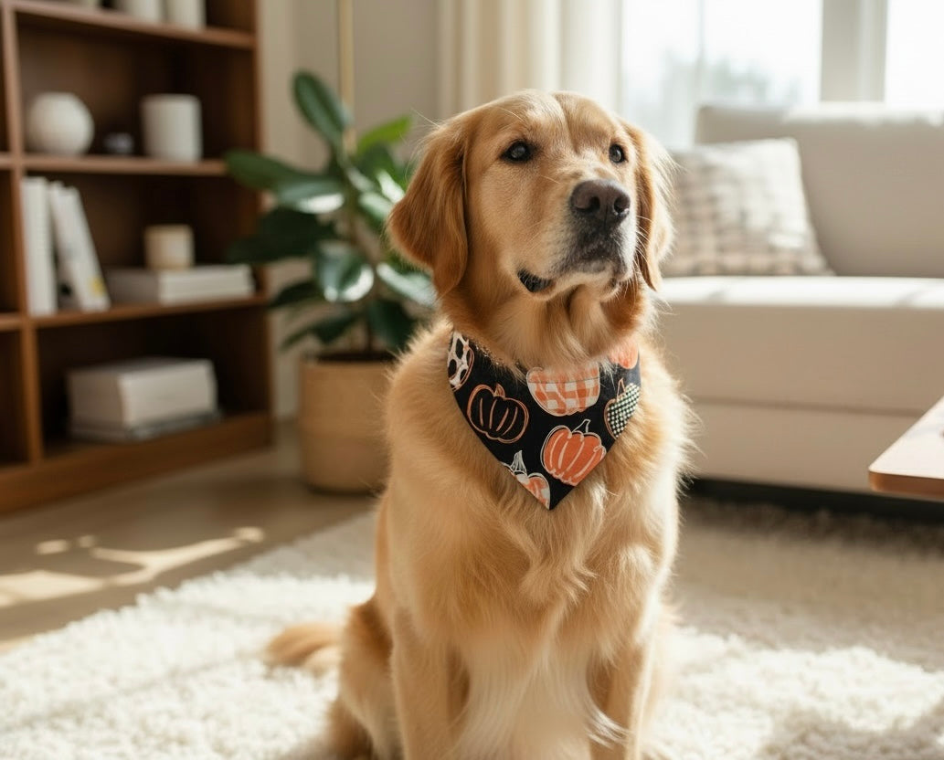 Slide Over The Collar Dog and Cat Bandana, SMALL- Pumpkins